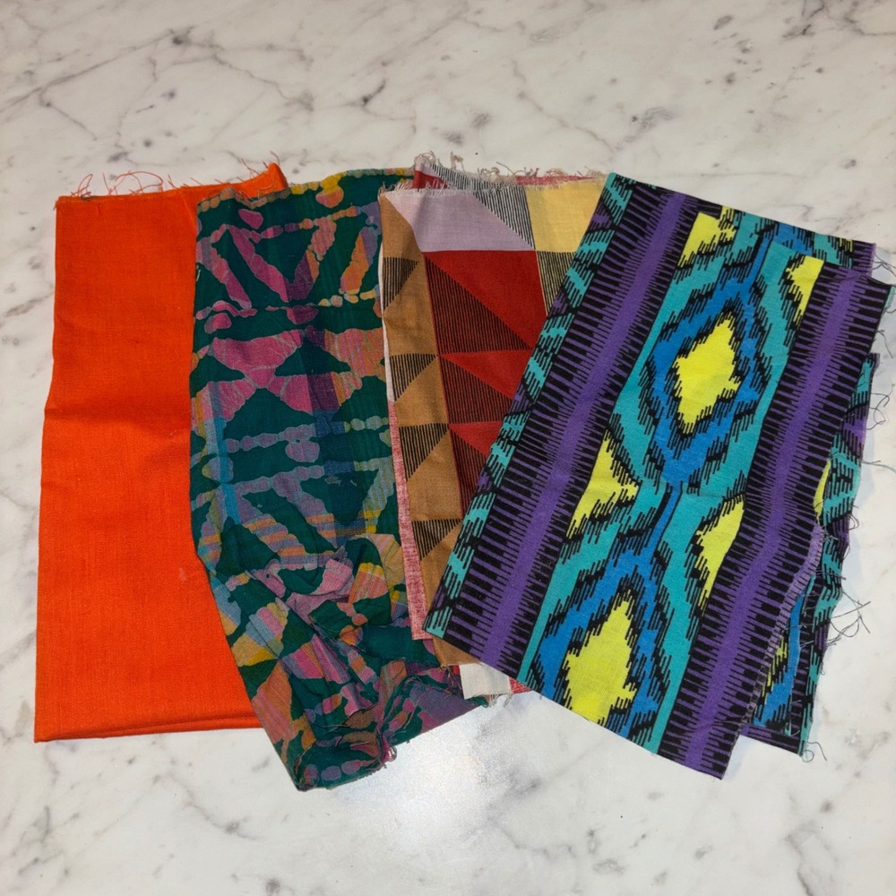 Mixed Fabric Remnants Bundle Geometric Ikat Abstract Prints Orange 4 Pieces